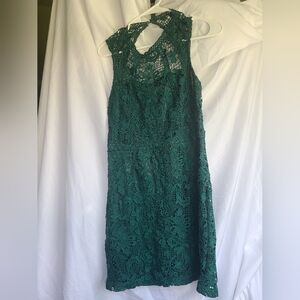 Lulu's Living Lovely Emerald Green Crochet Lace Backless Mini Dress
